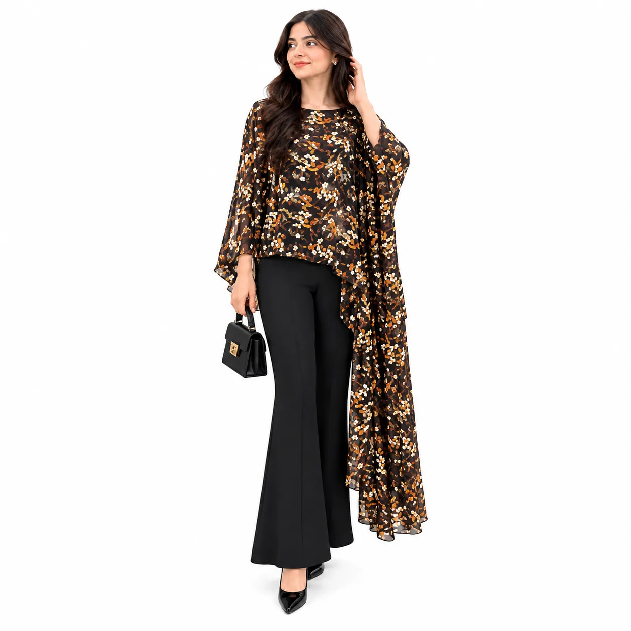 Women’s Black Georgette Fishcut Flare Pants