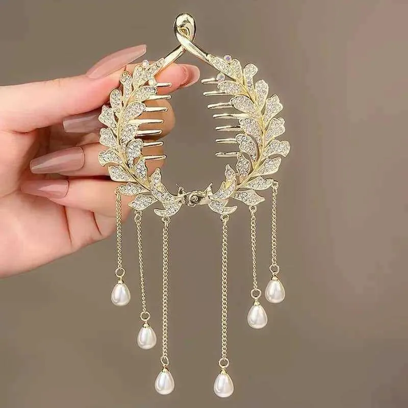 Exquisite tassel Rhinestone Pearl Hair Clip For Women, Hair Claw Hairpin, Hair Crab Hair Accessory