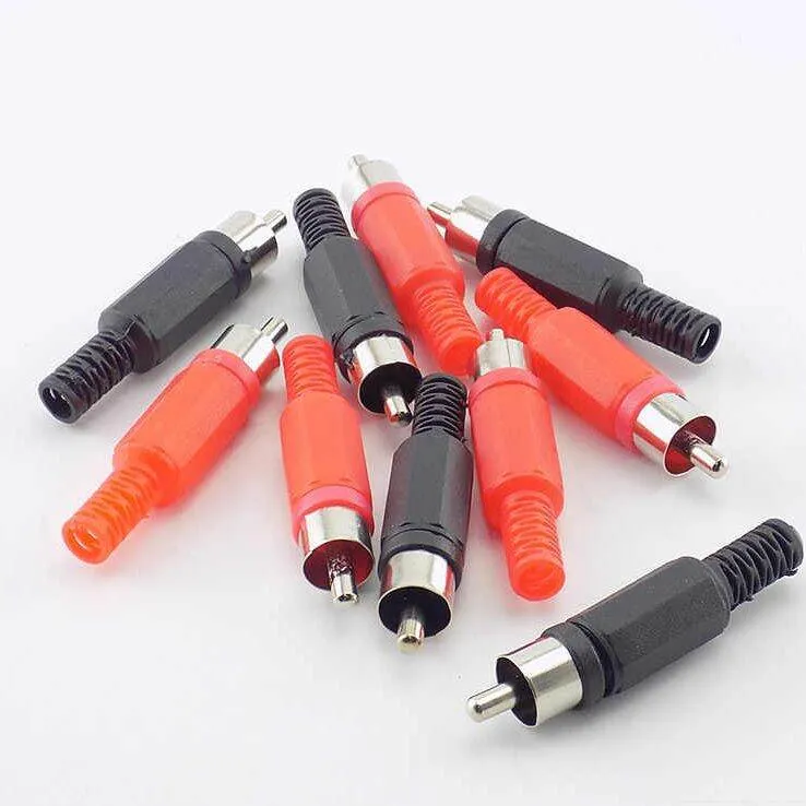 RCA Jack Audio Video Connector Plug Plastic Handle Male Black & Red-5Pair