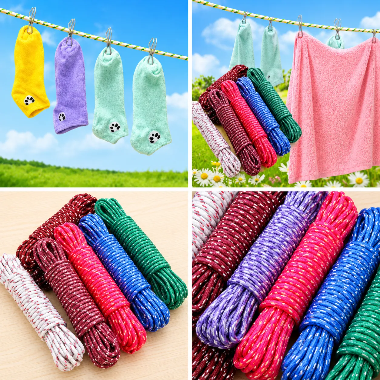 High Quality Multicolor Cloth Hanging Rope, 20 Metres Long, Durable and Convenient for Everyday Laundry Drying Needs