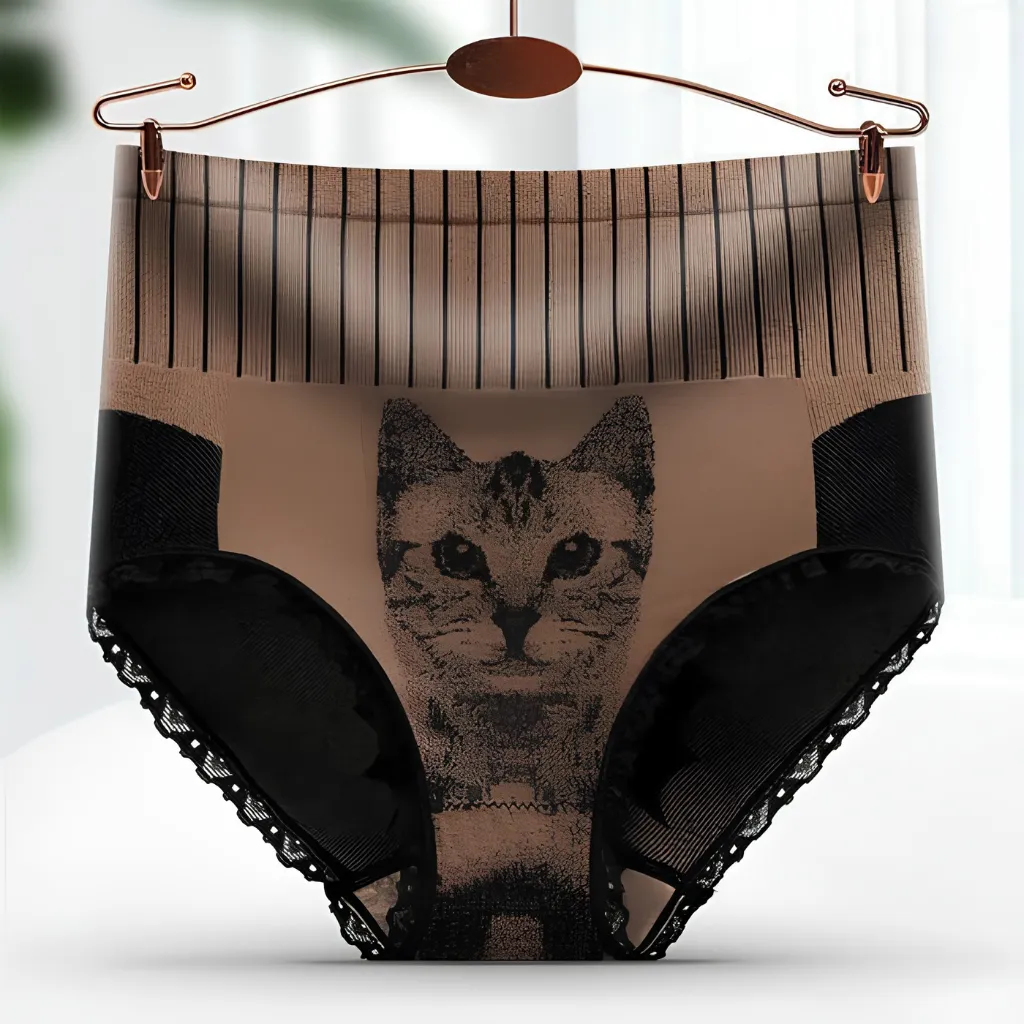 Palace Cat High Waist Abdominal Hip-lifting Lace Panty - Brown (China)