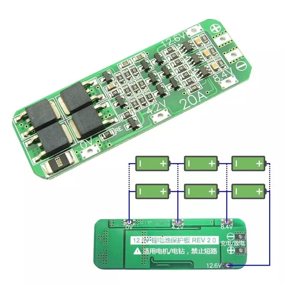 3S 20A 18650 Li-ion Lithium Battery Charger BMS Protection Board For Drill Motor 12.6V Lipo Cell Module 64x 20x3.4 mm