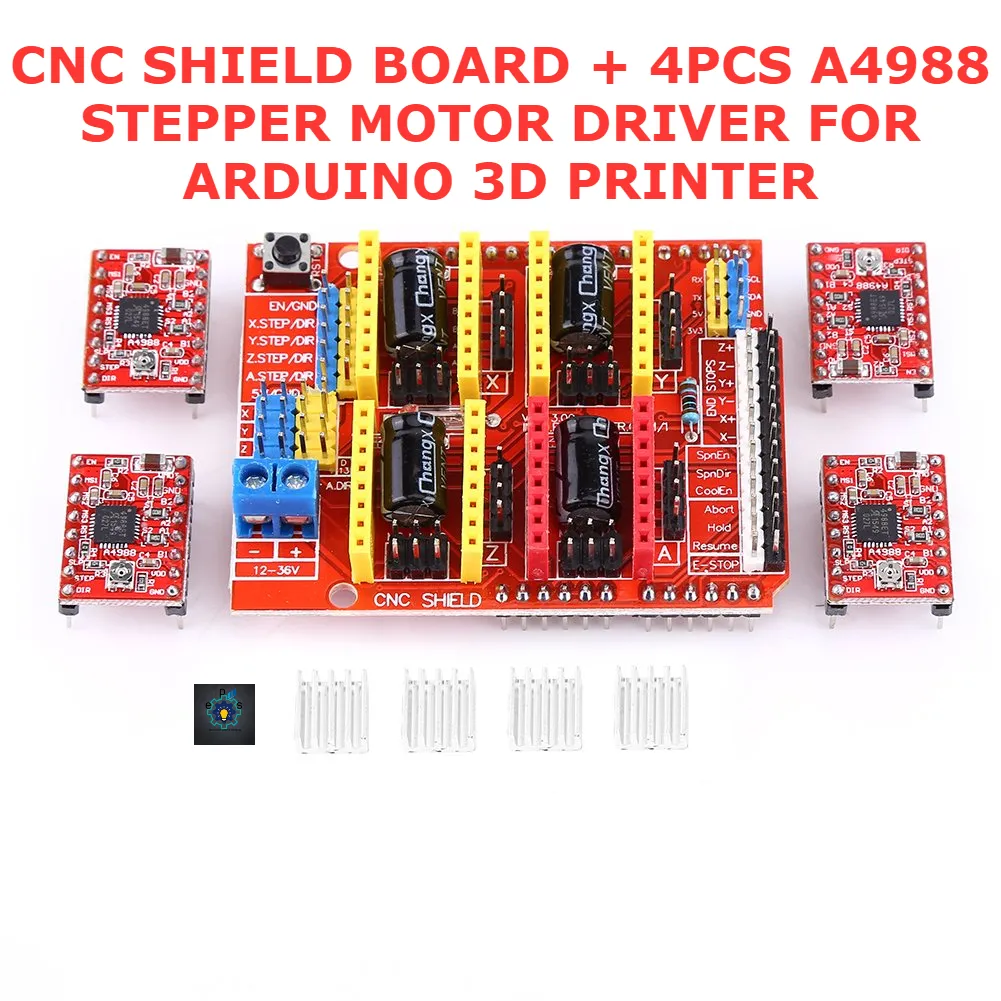 CNC SHIELD BOARD + 4PCS A4988 STEPPER MOTOR DRIVER FOR ARDUINO 3D PRINTER