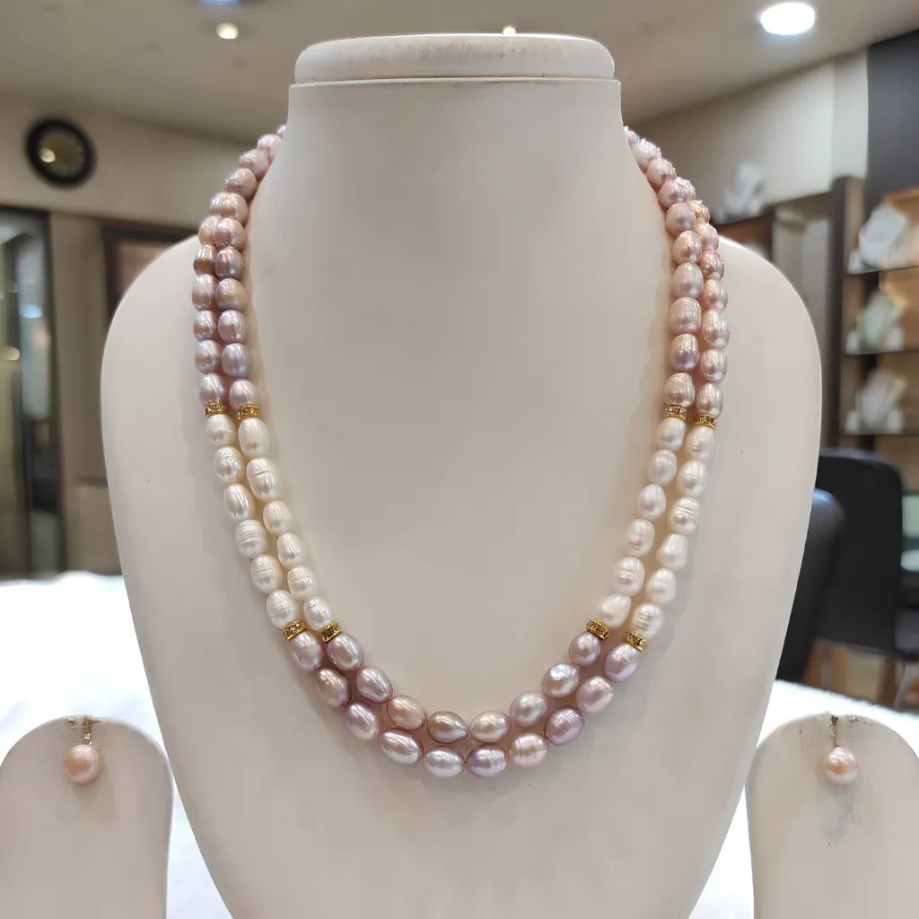 Exclusive Multicolor Rice Pearl 2 Layer Necklace