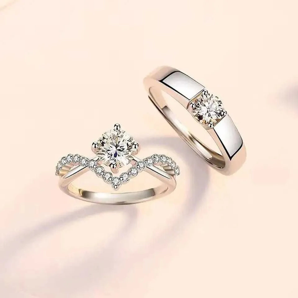 Exclusive Silver Plated Couple Ring -  Adjustable Couple Ring For Lovers