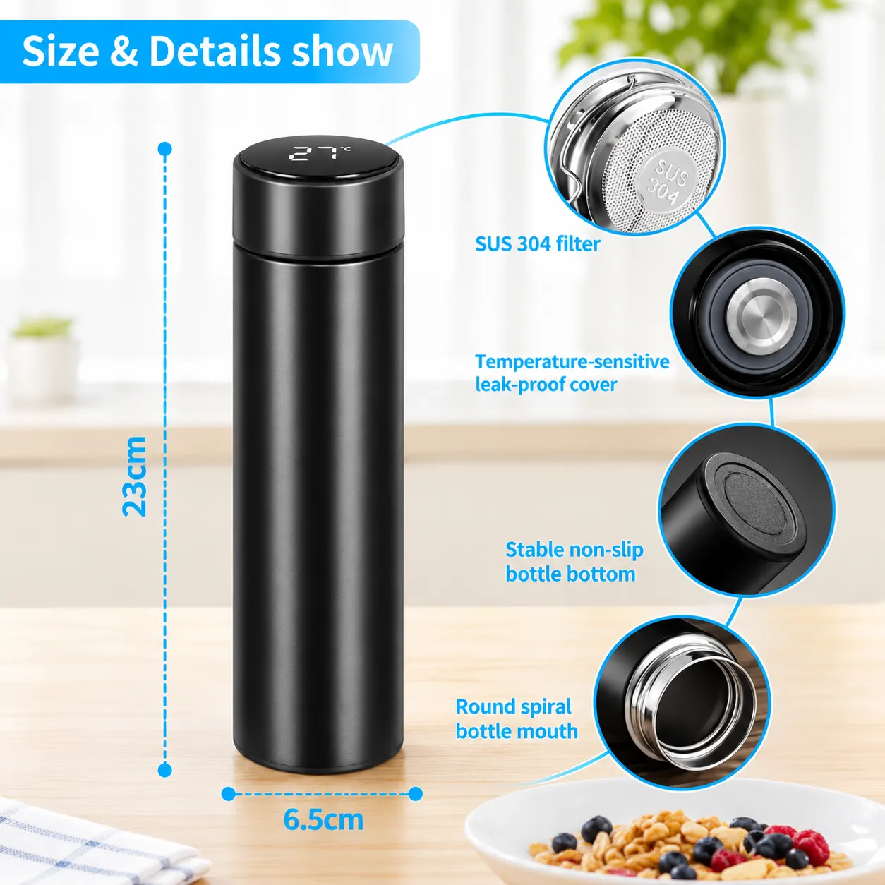 Smart Thermal flask with LED temperature Display in touch.
