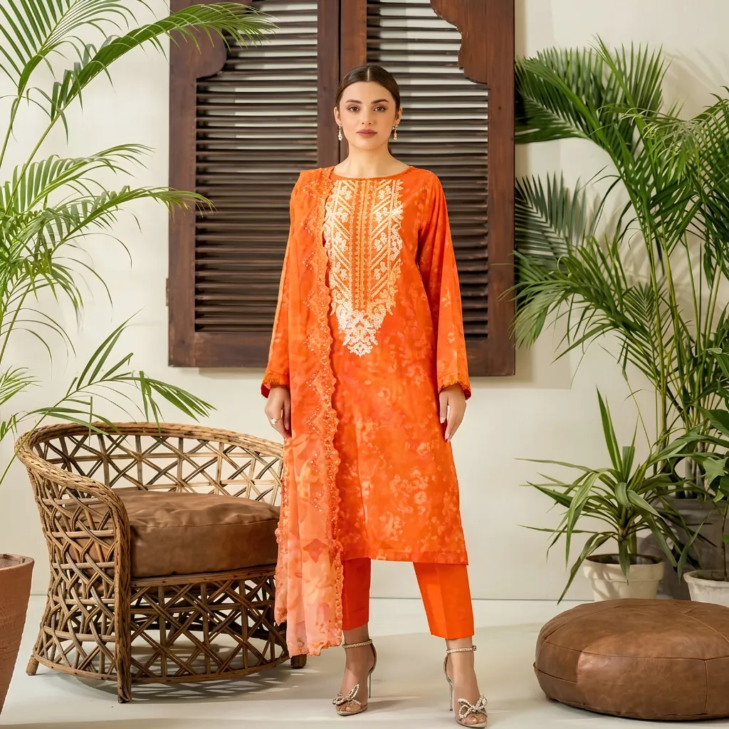 Pakistani Rang Pasand by Gulljee Unstitched Three Piece - Orange
