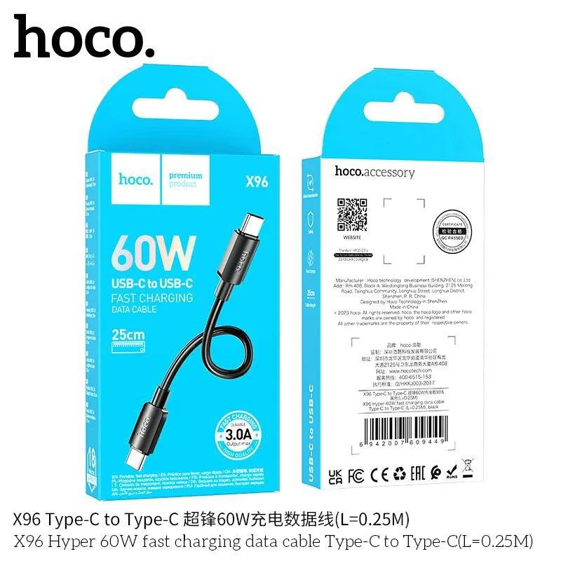 Hoco X96 Hyper 60W Fast Charging Cable Type-C to Type-C (L=0.25M)