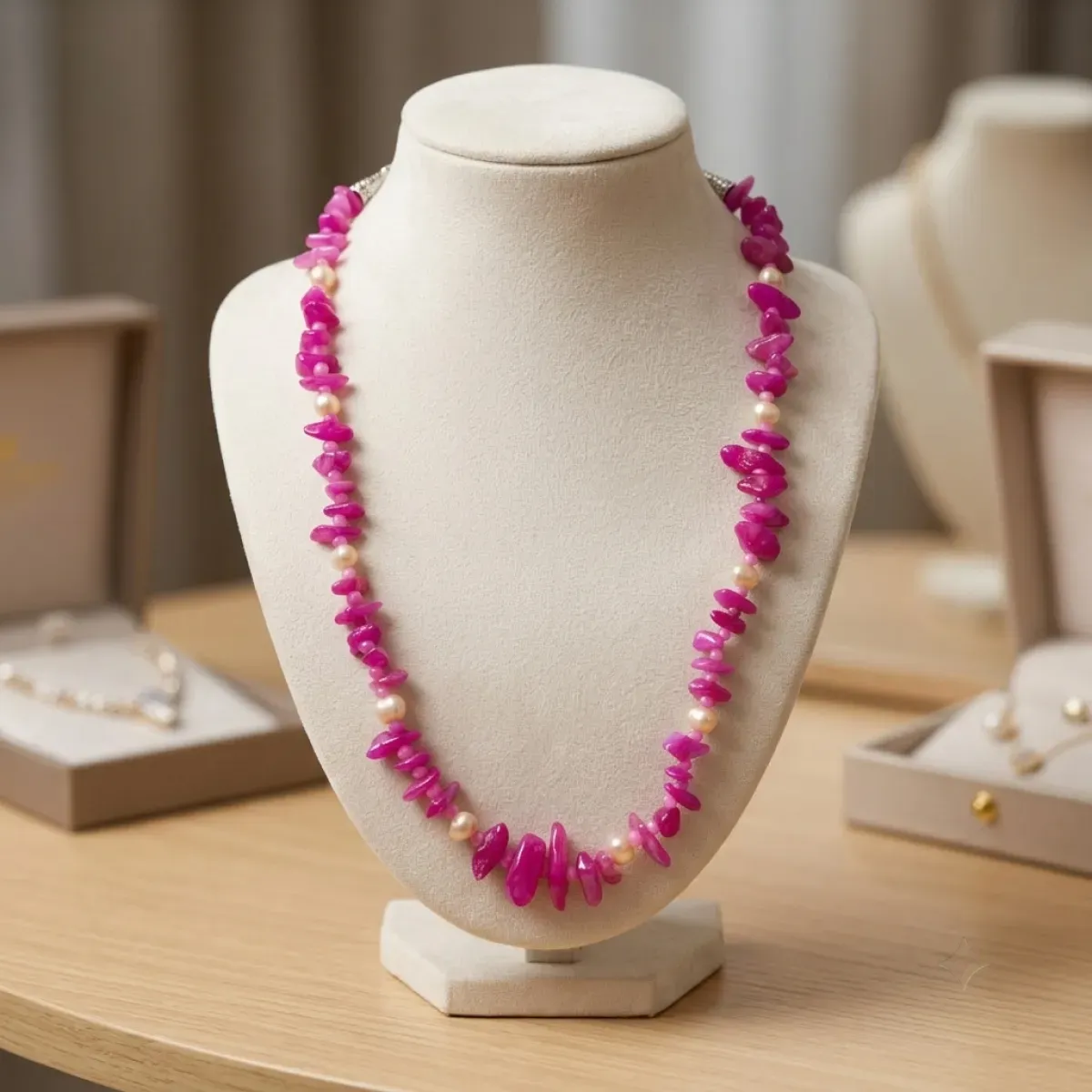 Original Pearl & Pink Stone Combination Necklace