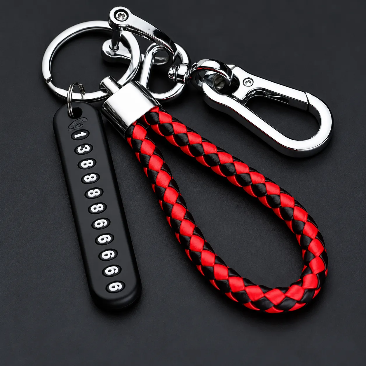 Key Ring with Phone Number Red and black
