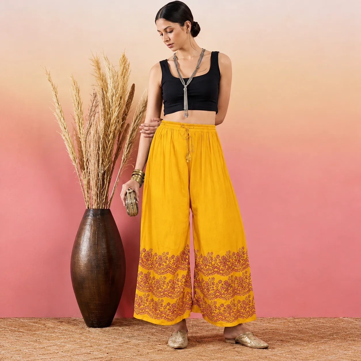 Women’s Orange China Linen Printed Palazzo