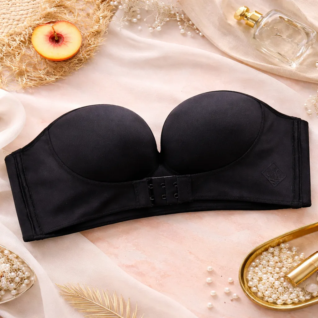Imported Strapless Small Chest Push-Up Non-Slip Bra - Black (China)