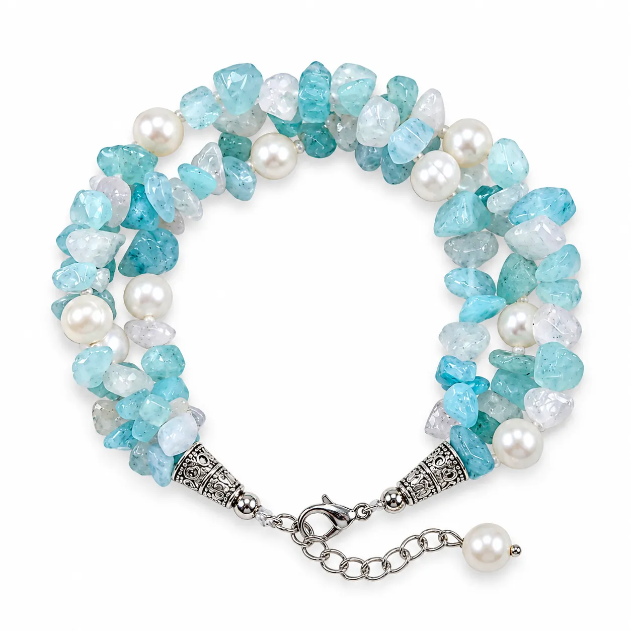 Original Stone And Original Pearl Mixed 3 Layer Bracelet