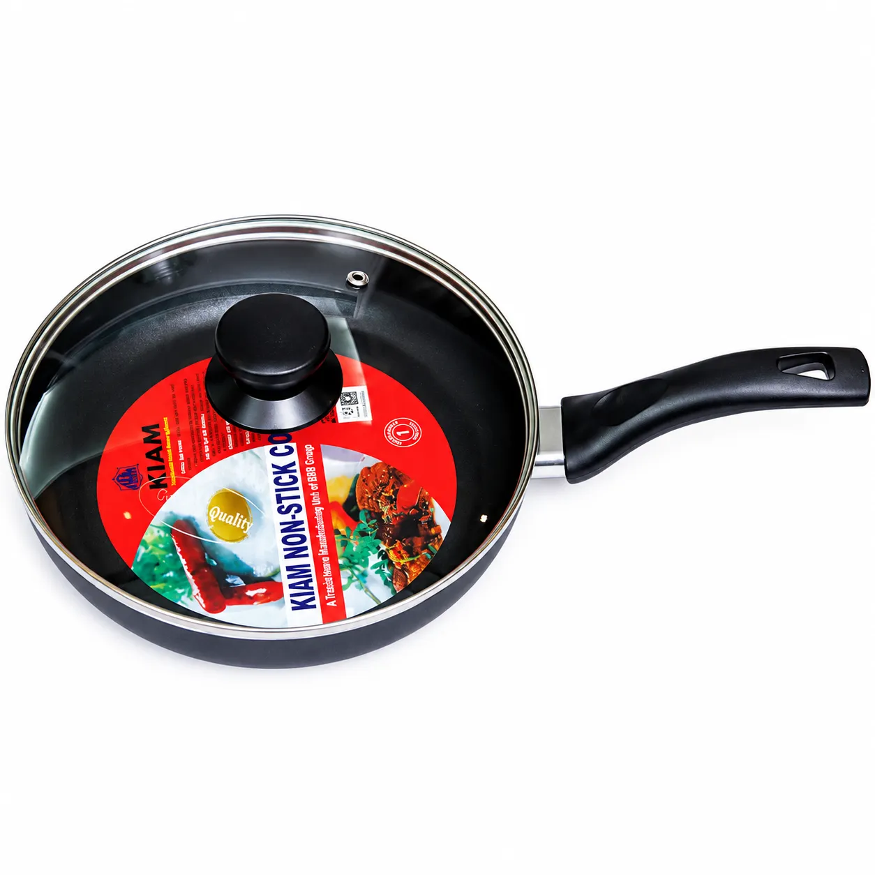 Kiam Non Stick Fry Pan 22 CM with Glass Lid (IB) - Black