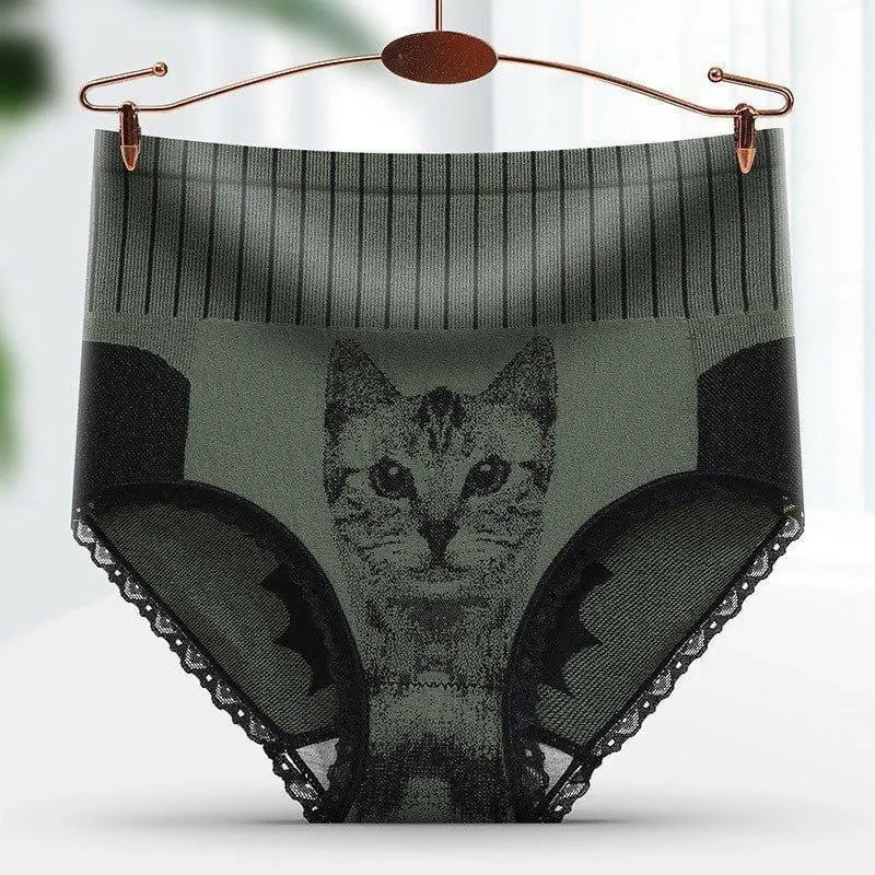 Palace Cat High Waist Abdominal Hip-lifting Lace Panty - Green (China)