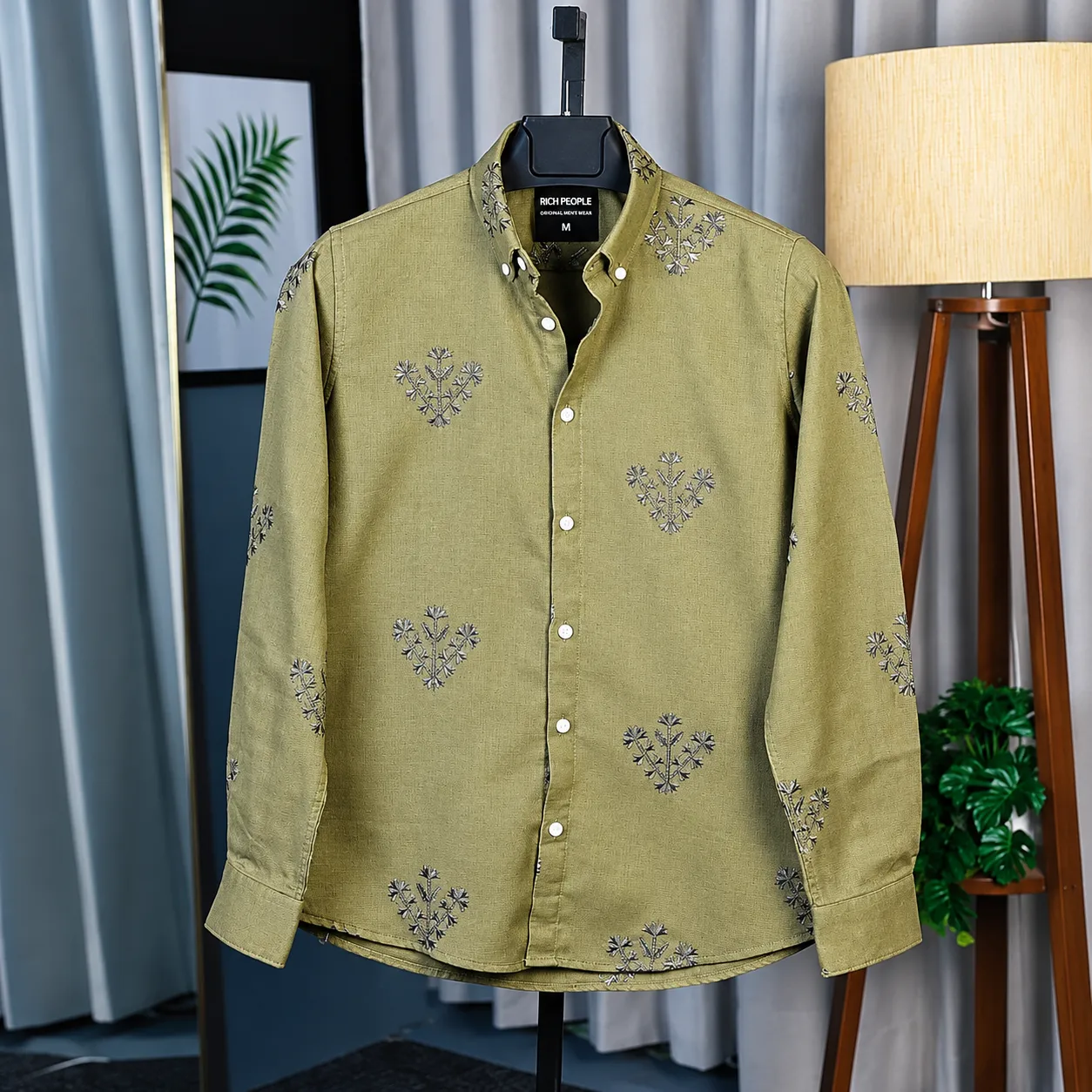 Men’s Light Olive Embroidered Comfort Shirt