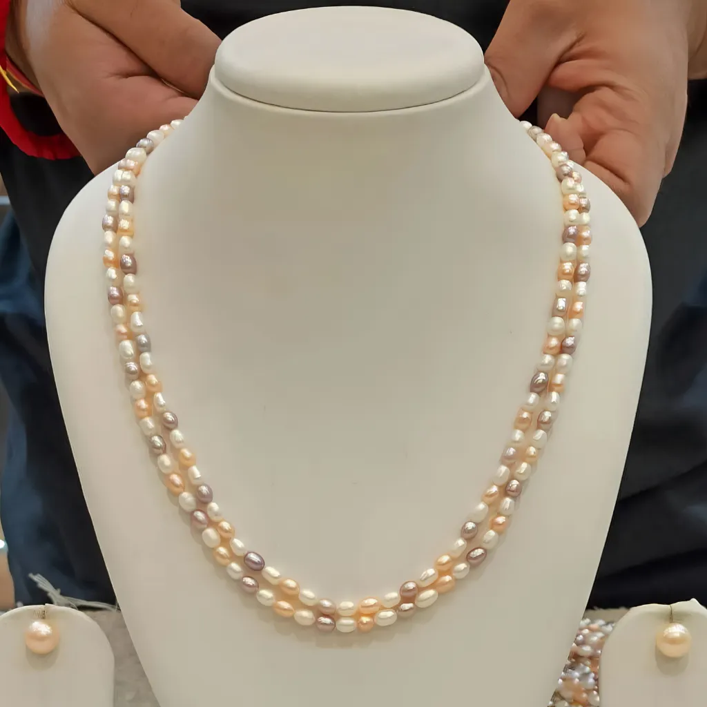 Multicolors Rice Pearl 2 Layer Necklace
