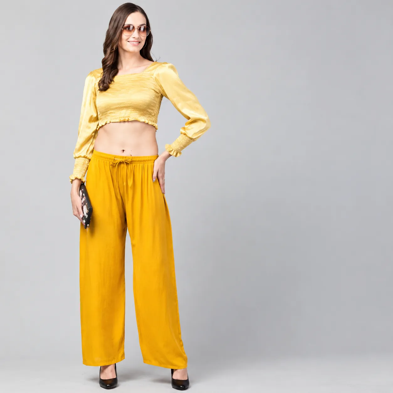 Women’s Yellow China Linen Solid Palazzo