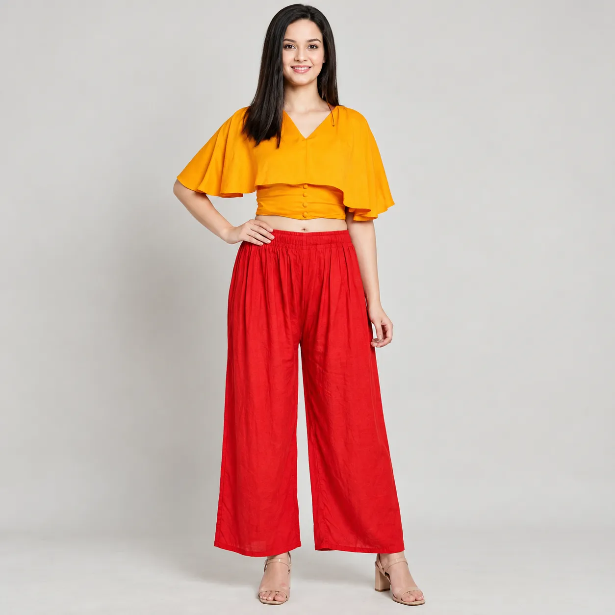 Women’s Red China Linen Solid Palazzo
