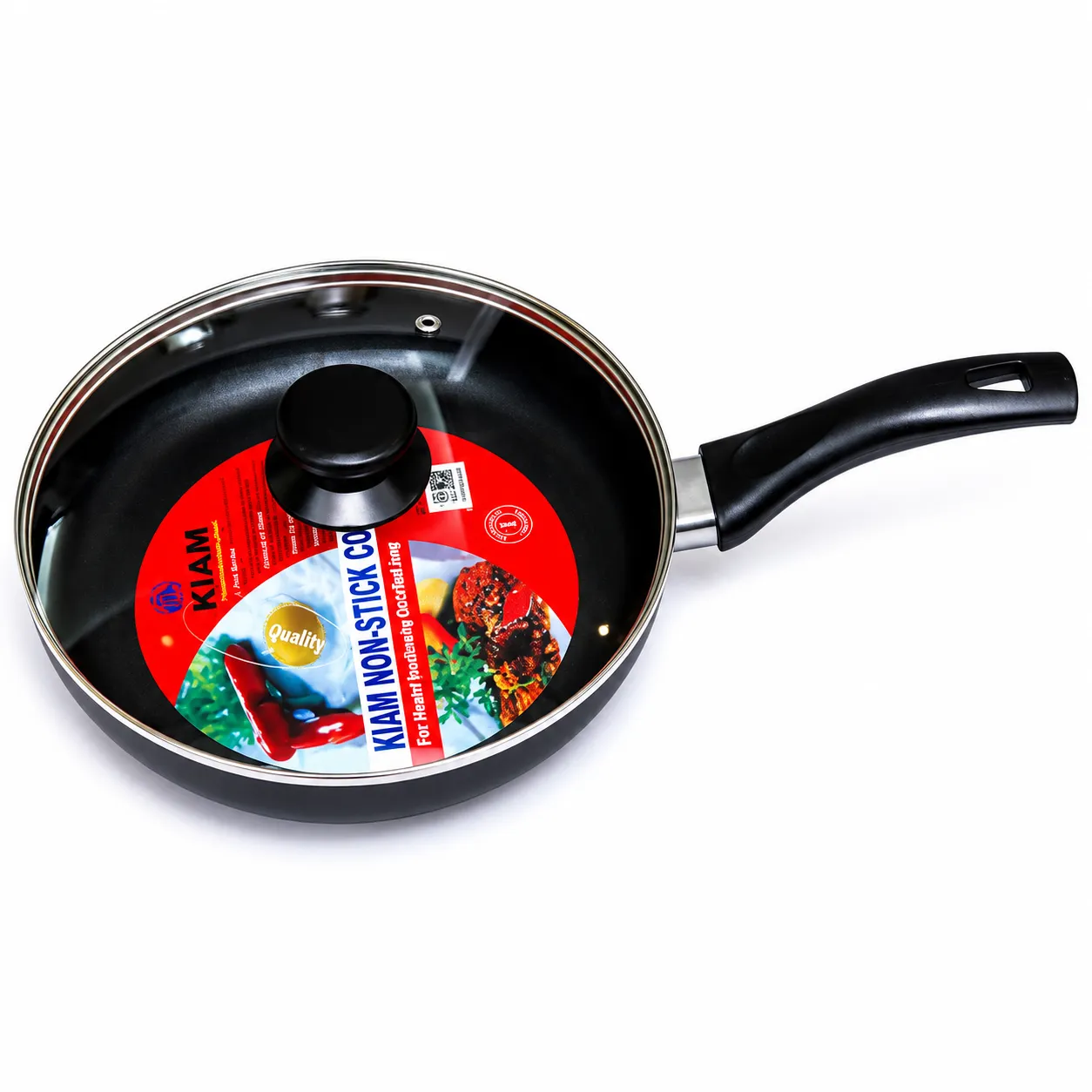Kiam Non Stick Fry Pan 24 CM with Glass Lid - Black