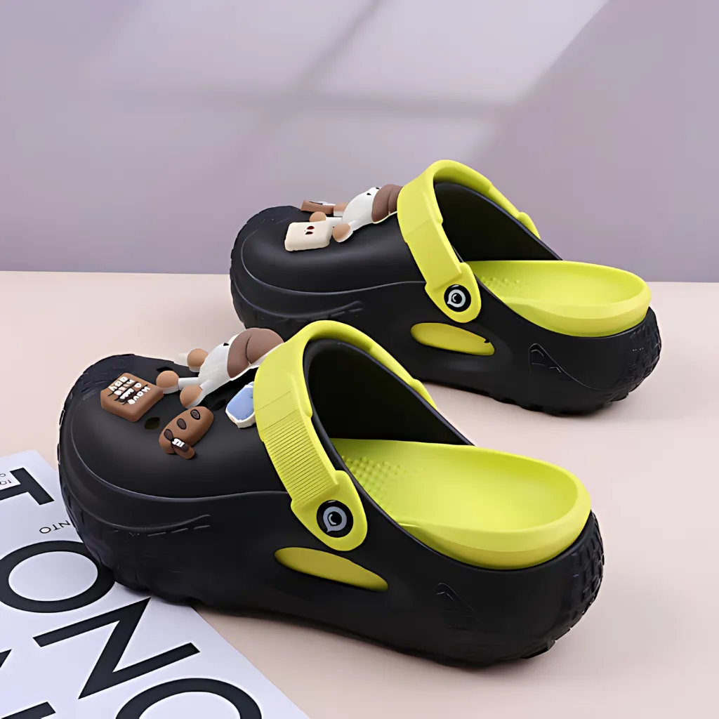 Classic Foam Rubber Side Beach Slippers Garden Women Clogs - Black Green