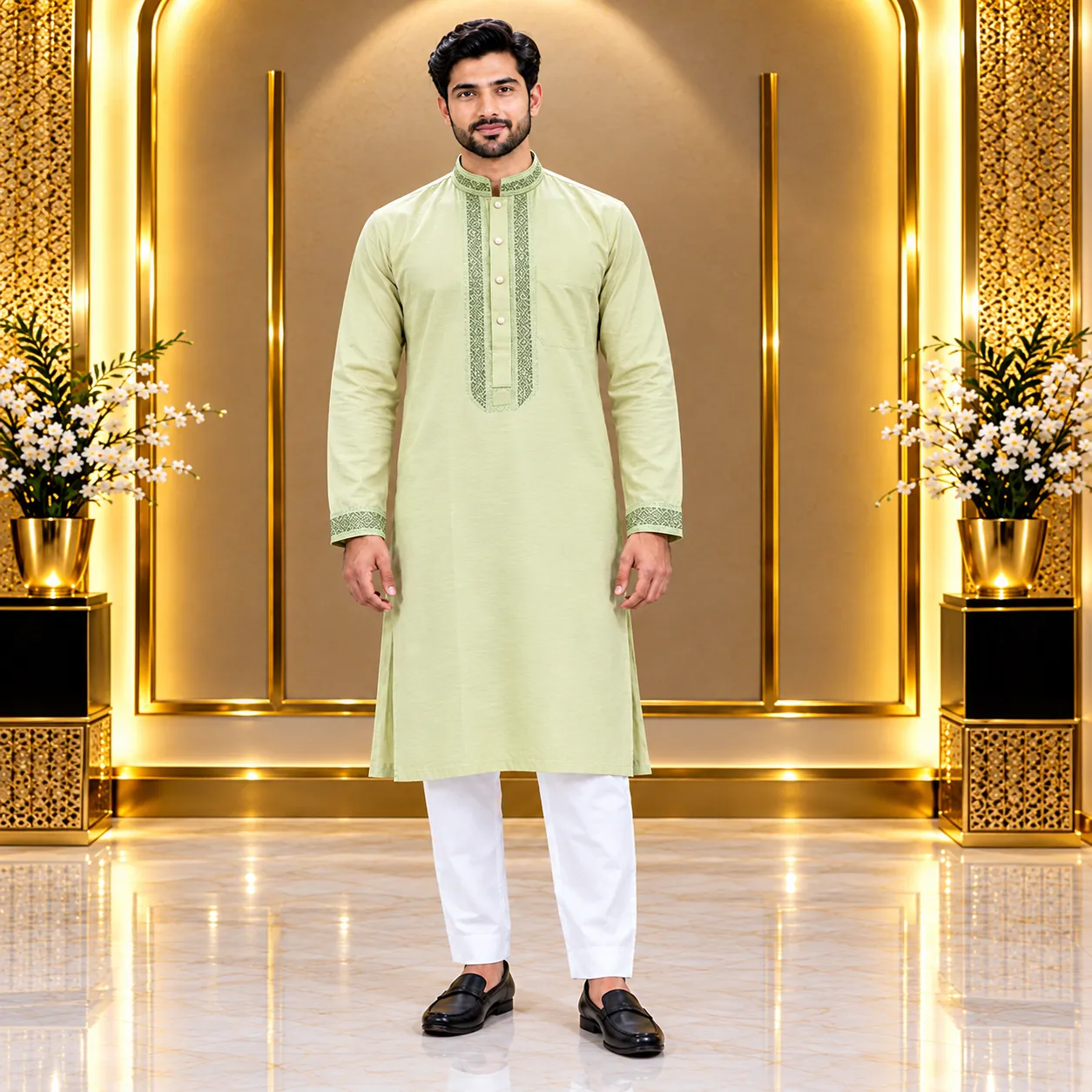 Indian Bamboo Cotton Panjabi Light Green