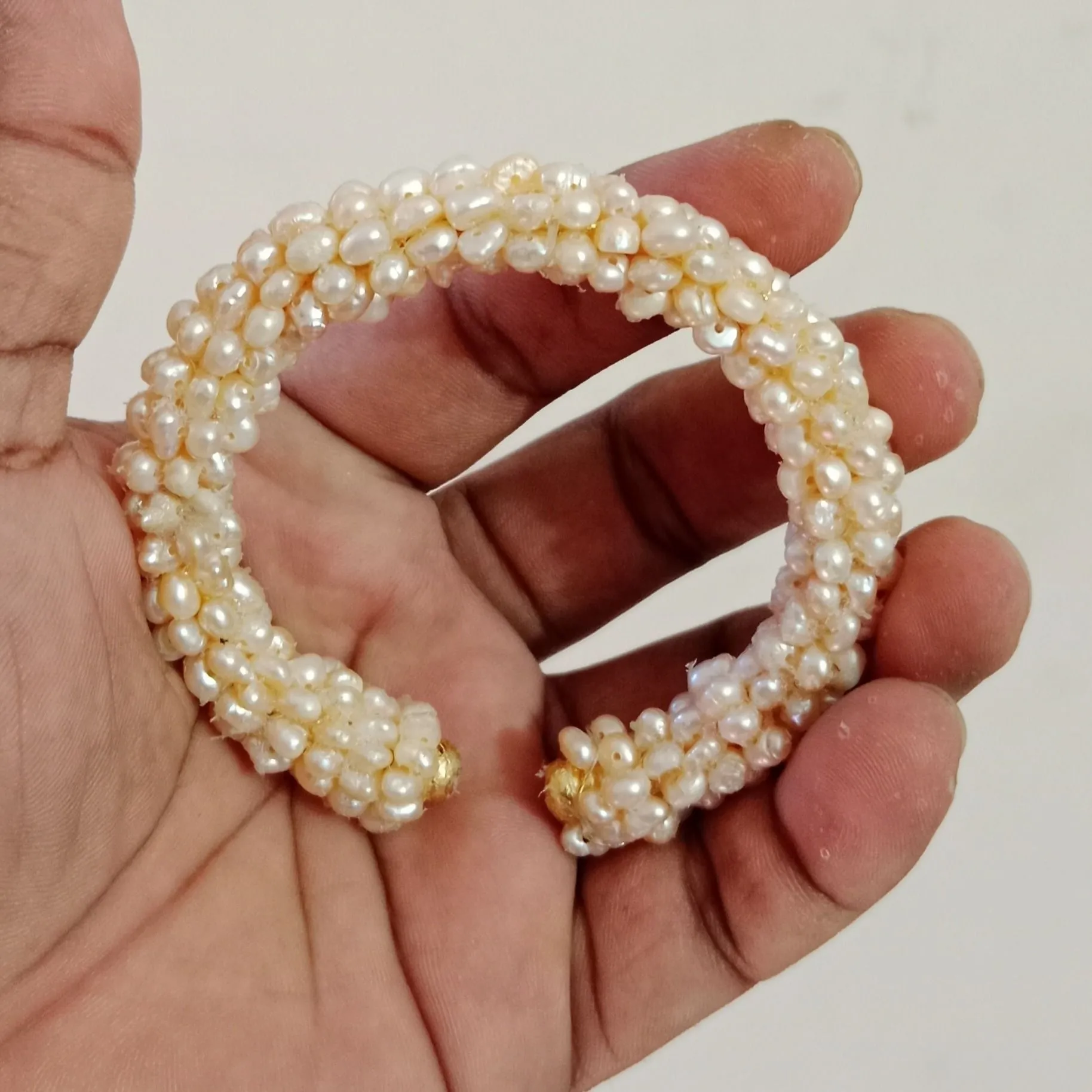 Premium Quality 0 Size Pink Pearl Adjustable Bangle Cum Bracelet, 1PCS
