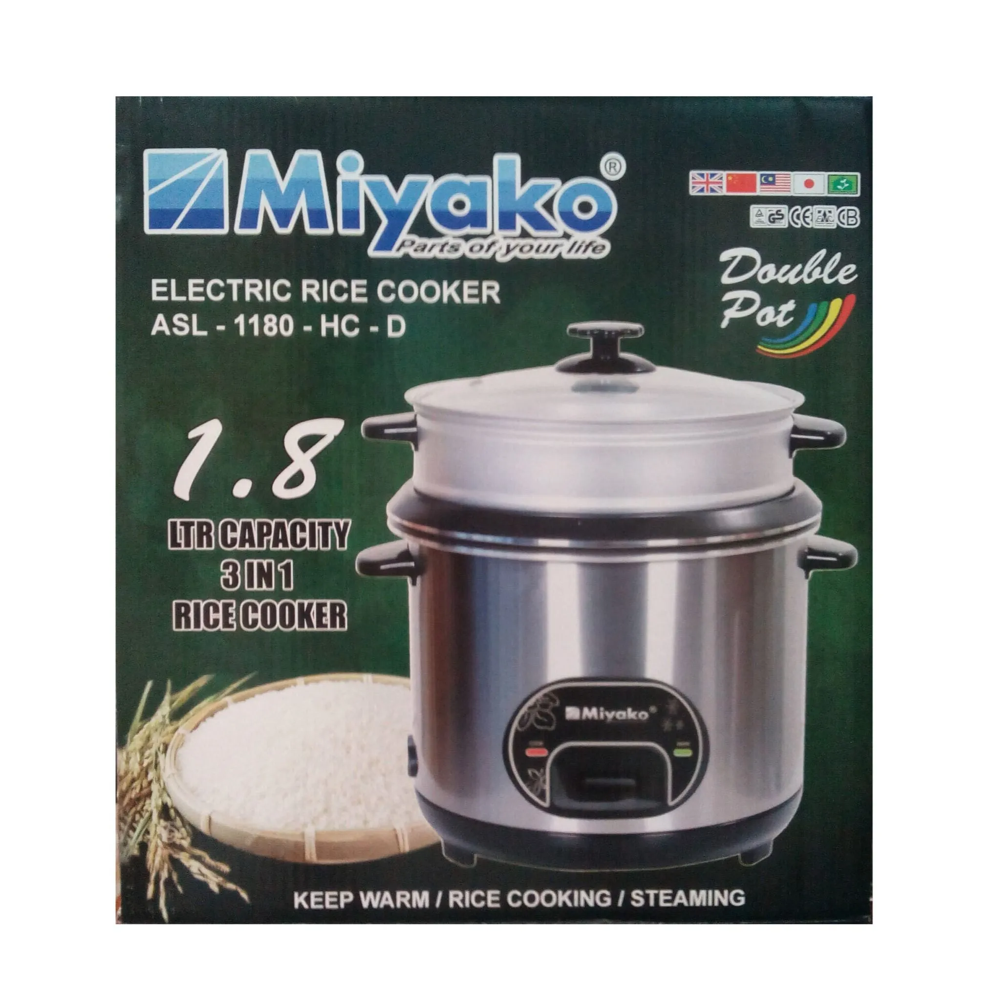 Miyako Rice Cooker Double Pots ASL-1180-HC-D 1.8 Litters