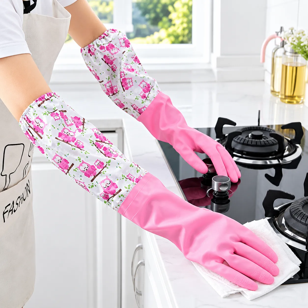 High Quality Full Hand Printed Dish Washing Gloves