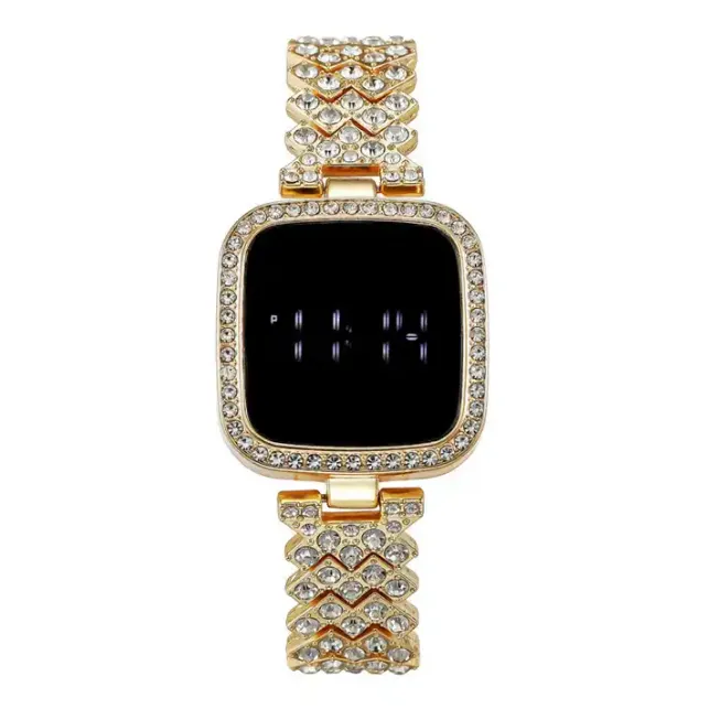 LED Zircon Ladies Watch Simple Square Full Diamond LED Watch For Girl's & Women's
