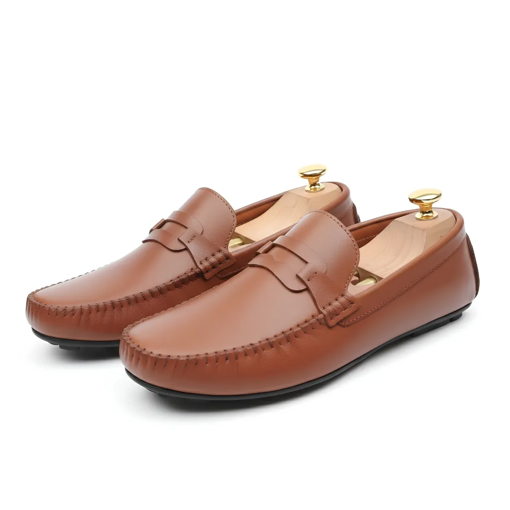 Premium Leather Square Moccasin for Men - Brown, Stylish Leather Loafers for Formal Wear, Office, Business Meetings and Everyday Use