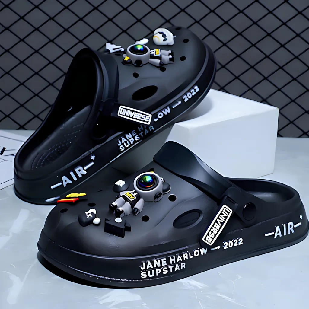 Universe Astronaut Charm Clogs For Men - Black Grey