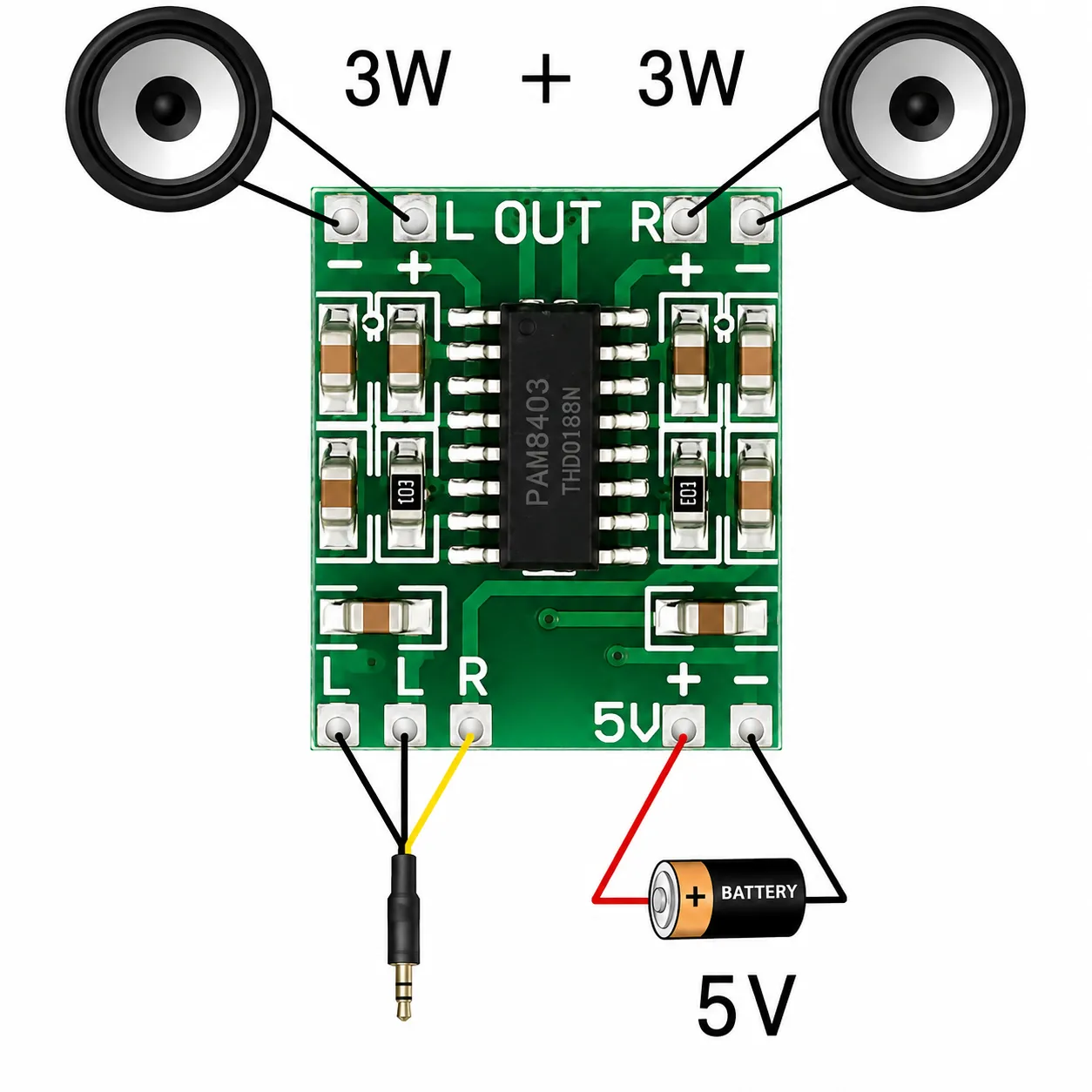 PAM8403 Stereo Audio Amplifier - Green