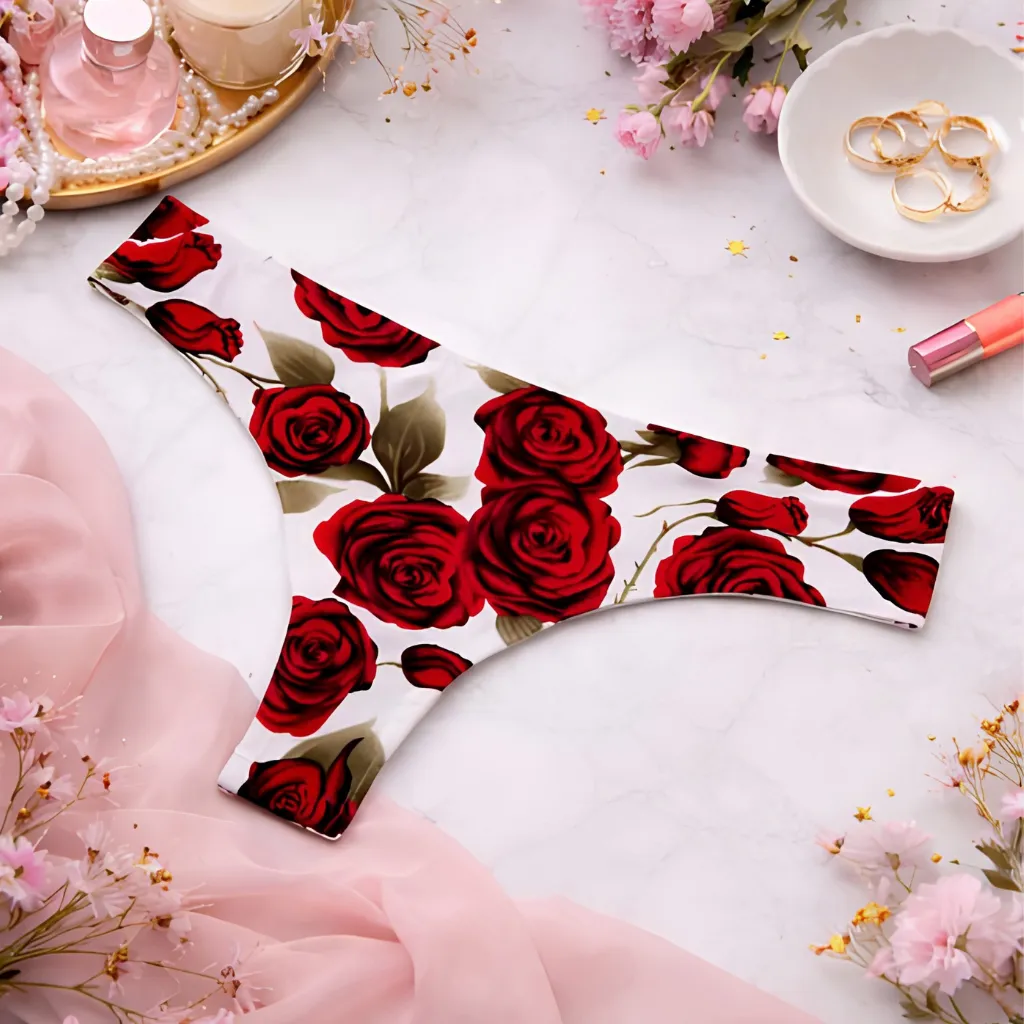 Hot Ice Silk Cotton Seamless Women's Rose Bikini Brief - 2 Pcs (China)