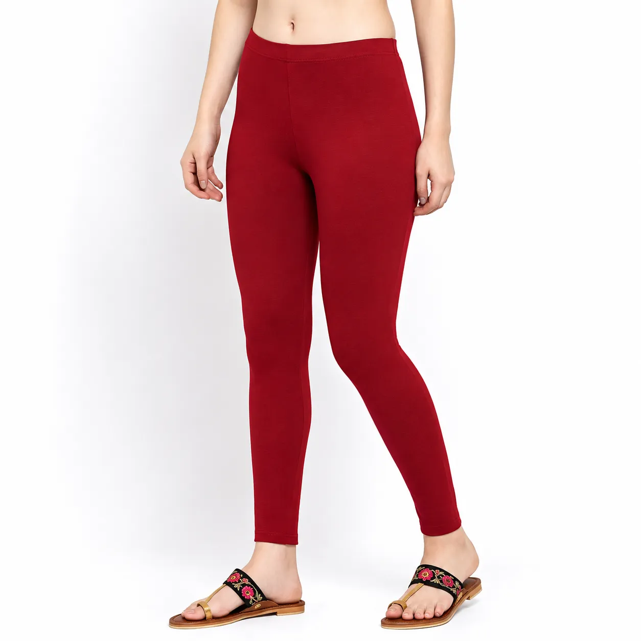 Falu Red Stretchable Cotton Churidar Leggings