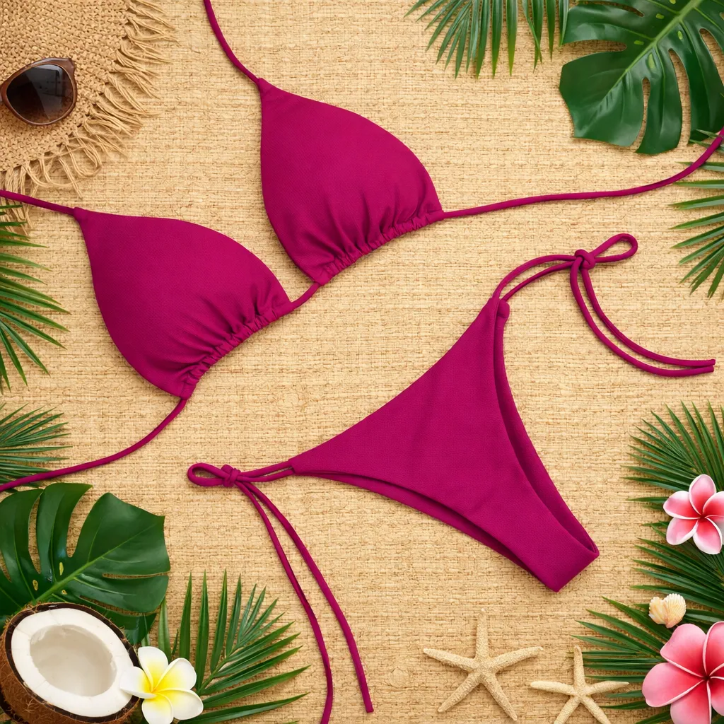 Premium Swimsuit Bikini Burgundy Bra Panty Set lightweight slim Pad (China)