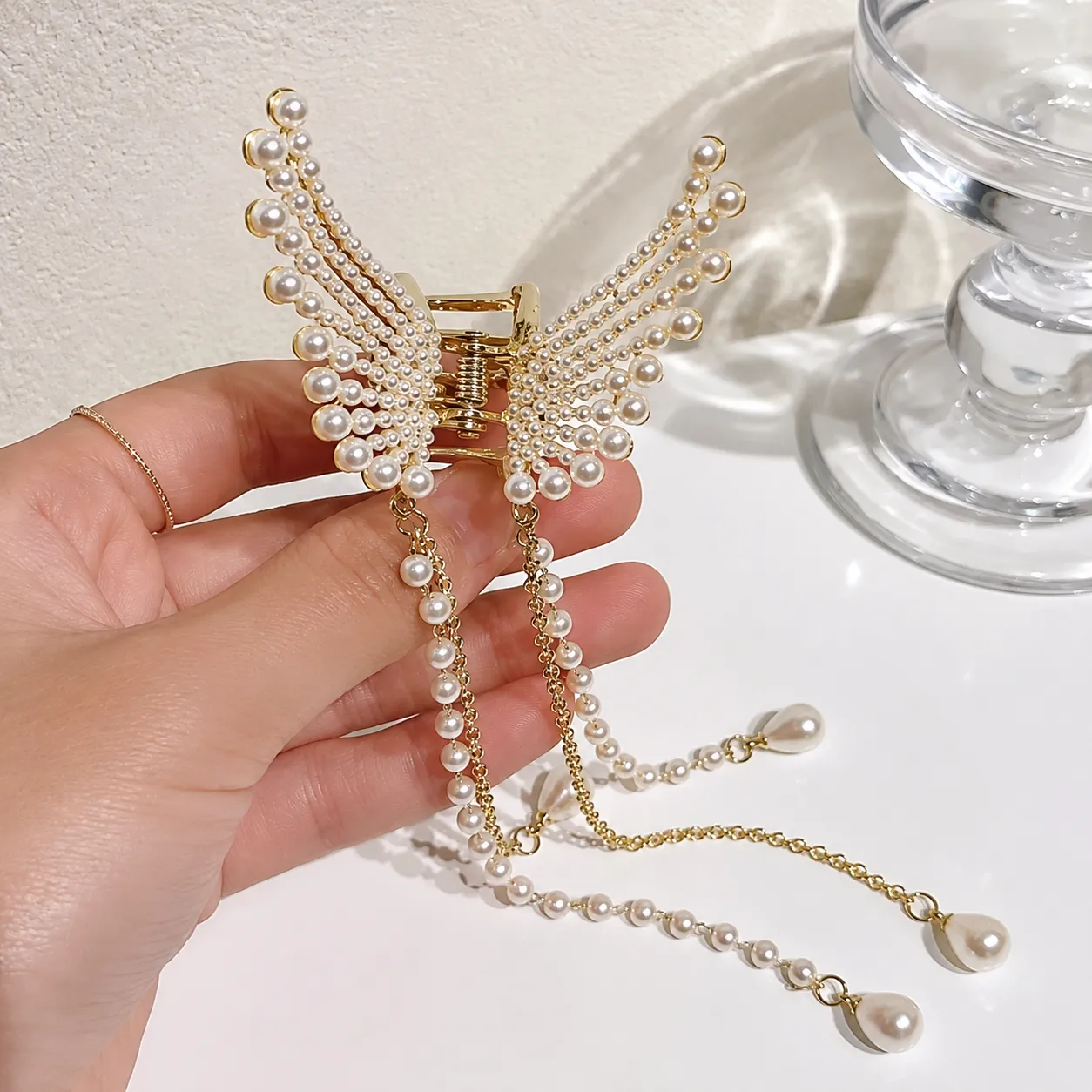 Tassel Butterfly Pearl Hair Clip For Women, Hair Claw Hairpin, Hair Crab Hair Accessory