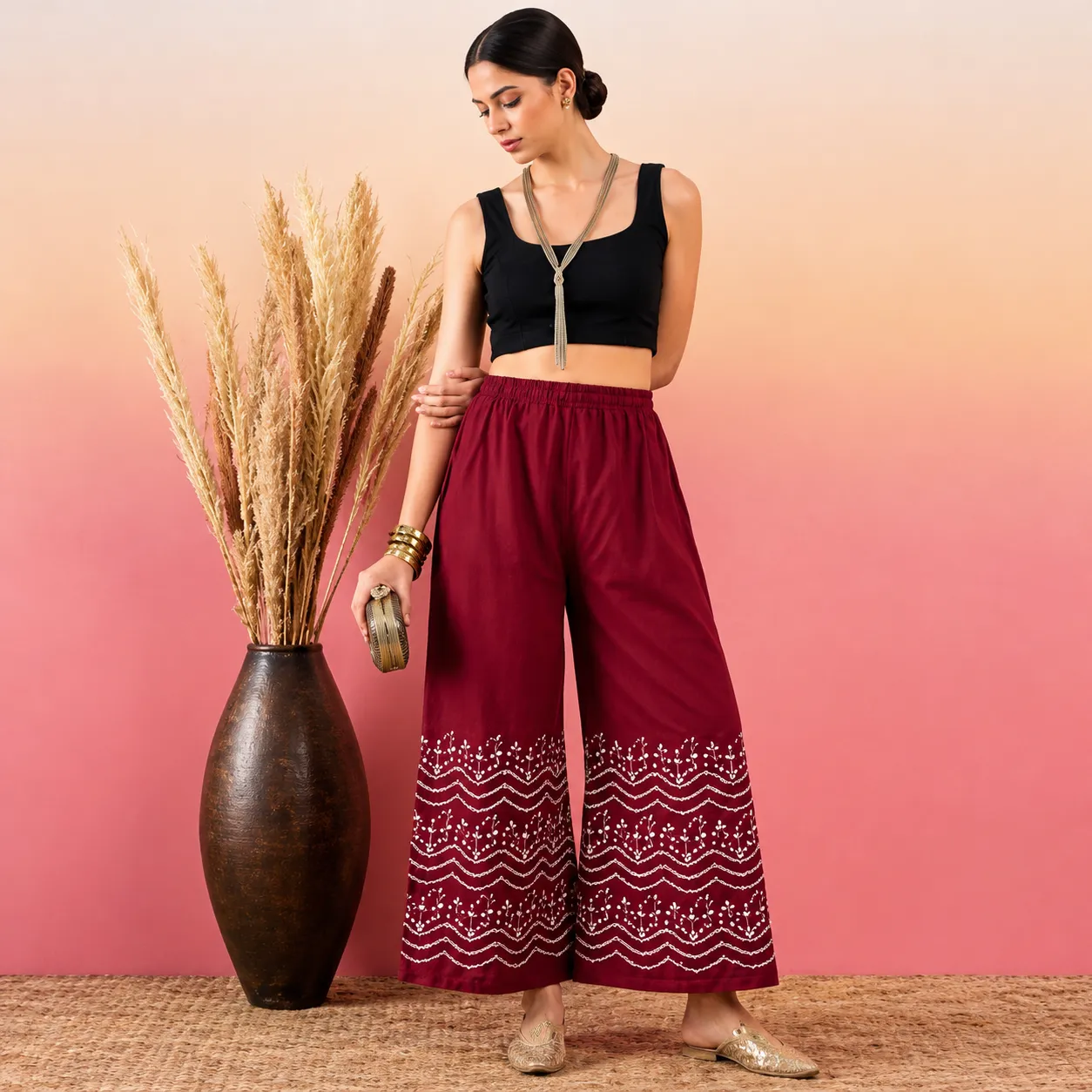 Women’s Faded Red China Linen Printed Palazzo