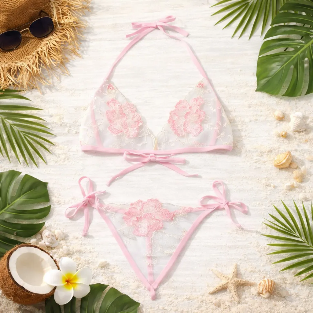 Garo Rose C04 Pink Transparent Bra Panty Set for Women & Girls