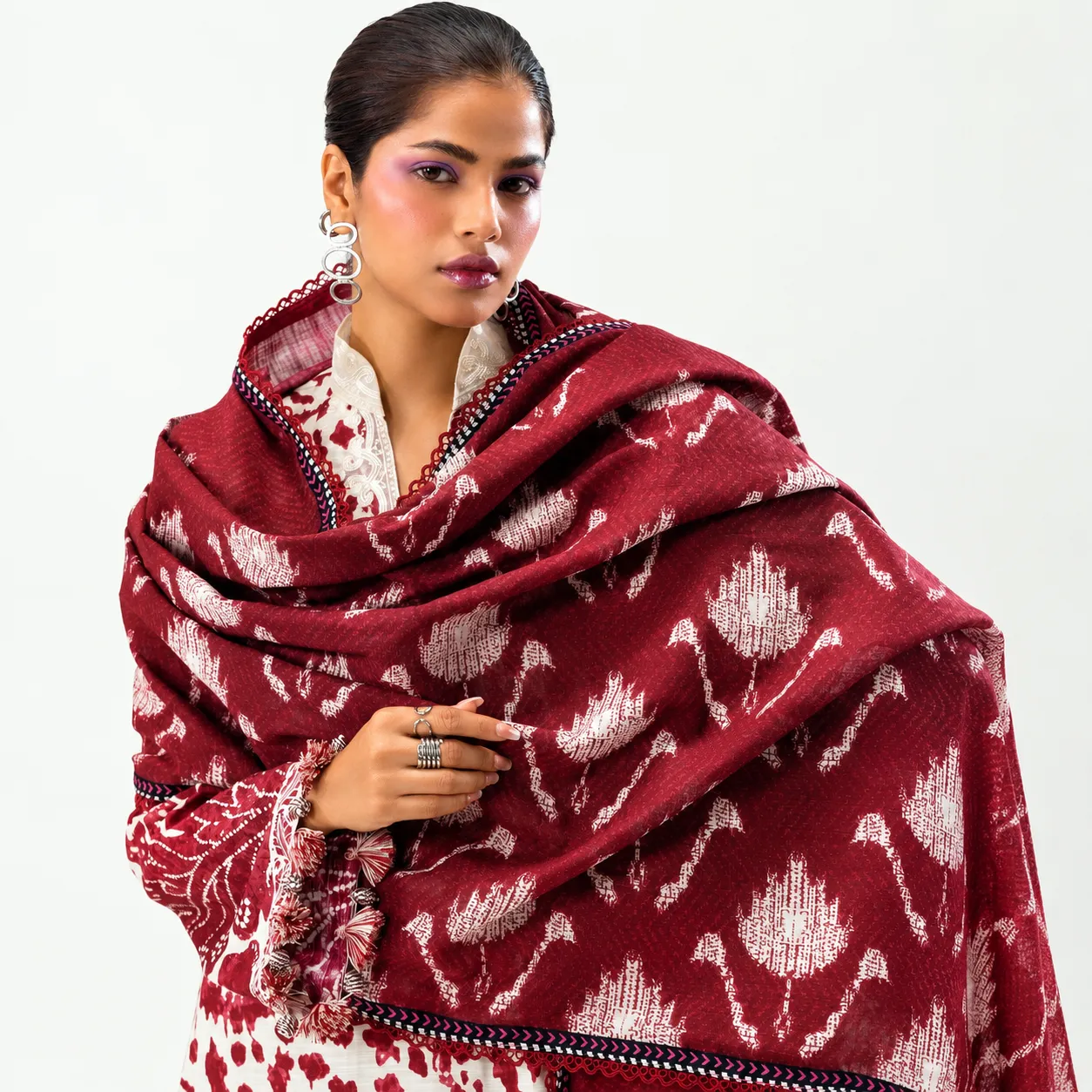 Sana Safinaz Mahay Unstitched Two Piece - Crimson Maroon