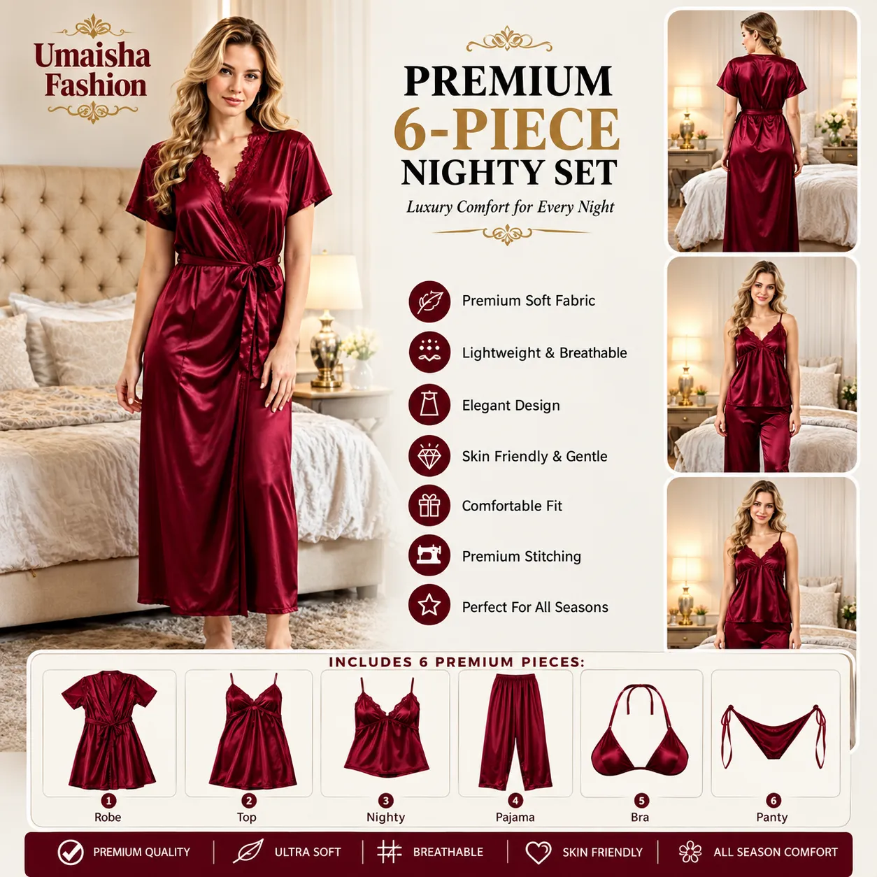 Luxurious 6-Piece Nighty Set Terra Cotta
