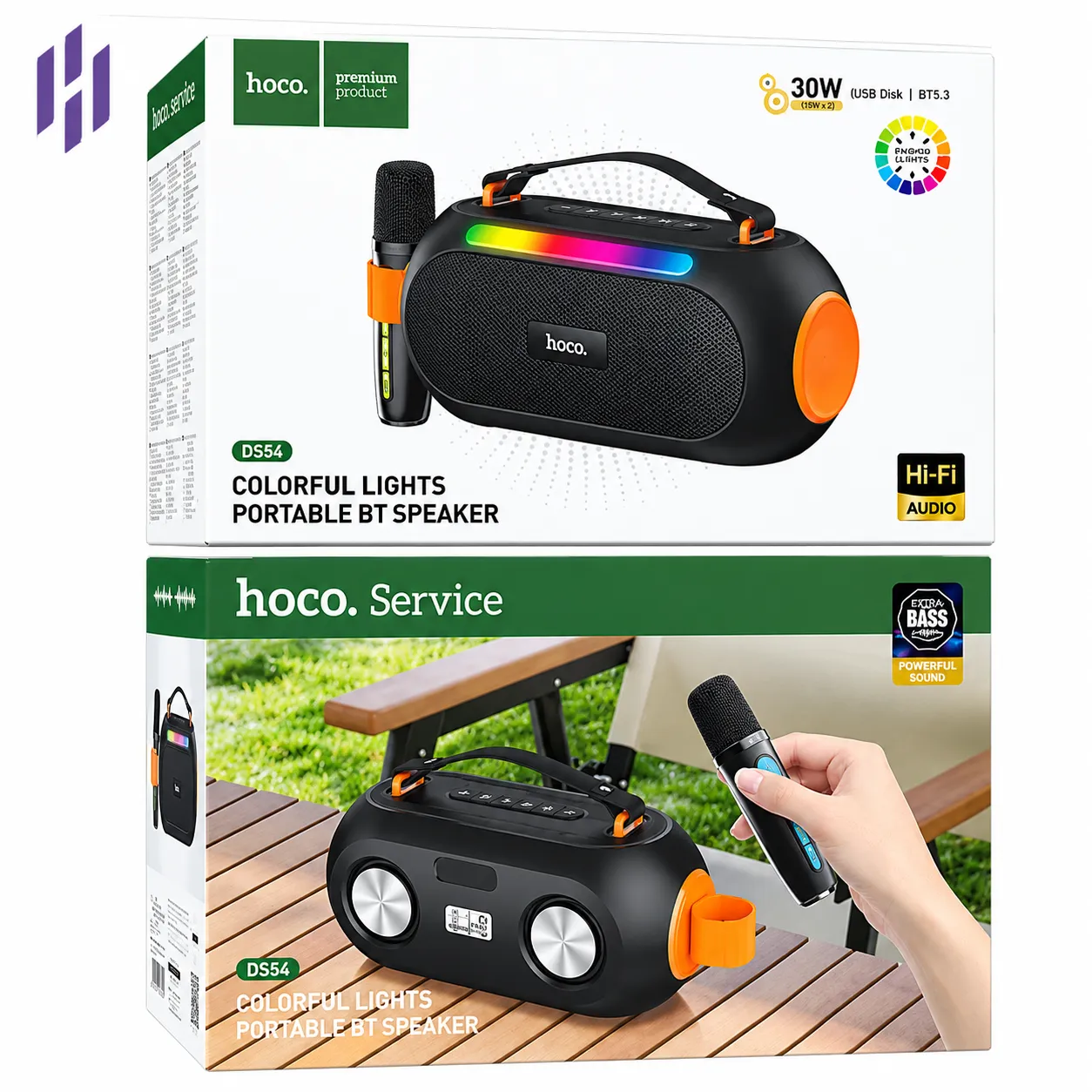 DS64 30W Bluetooth Speaker with Mic | With Vibrant Multi-Color LED Light