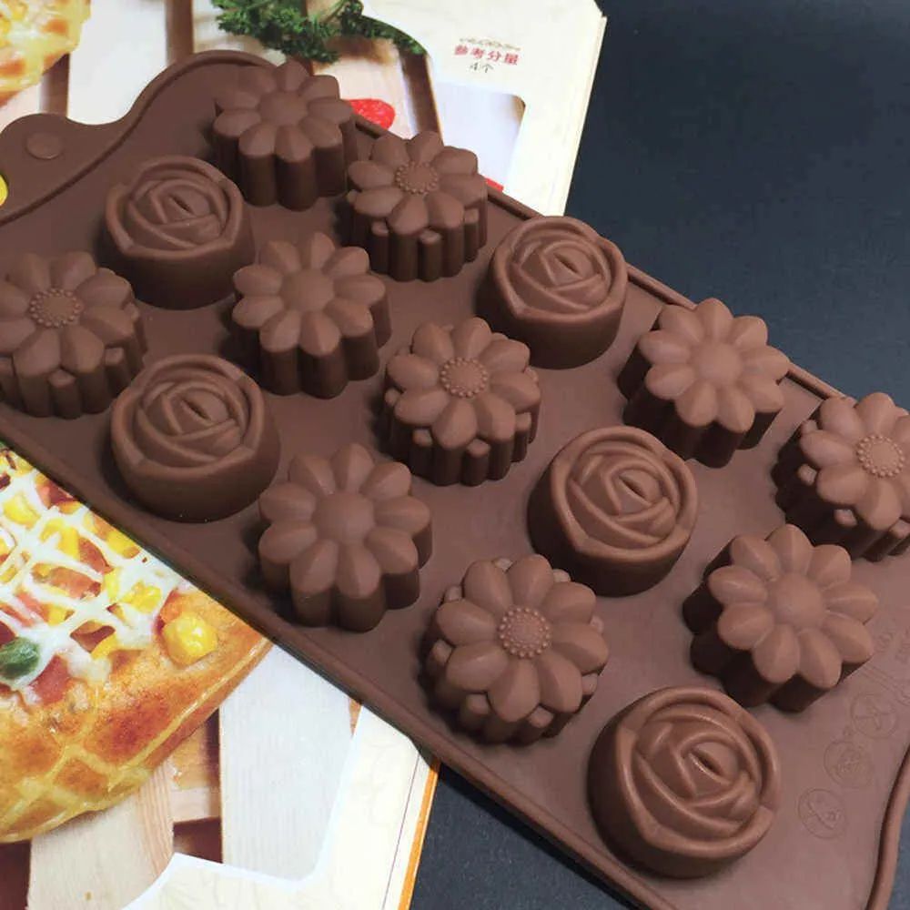 Cavity Rose Flowers Multi Shape Silicone Chocolate Cookies Mold Candy Maker Cake Pastry Baking Tools