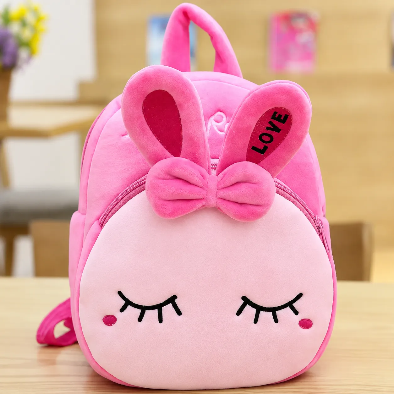 8x9 Inches Toddler Plush Pink Love Backpack Cute Baby Backpacks for Boy Girl Mini Backpack Preschool Baby Schoolbag