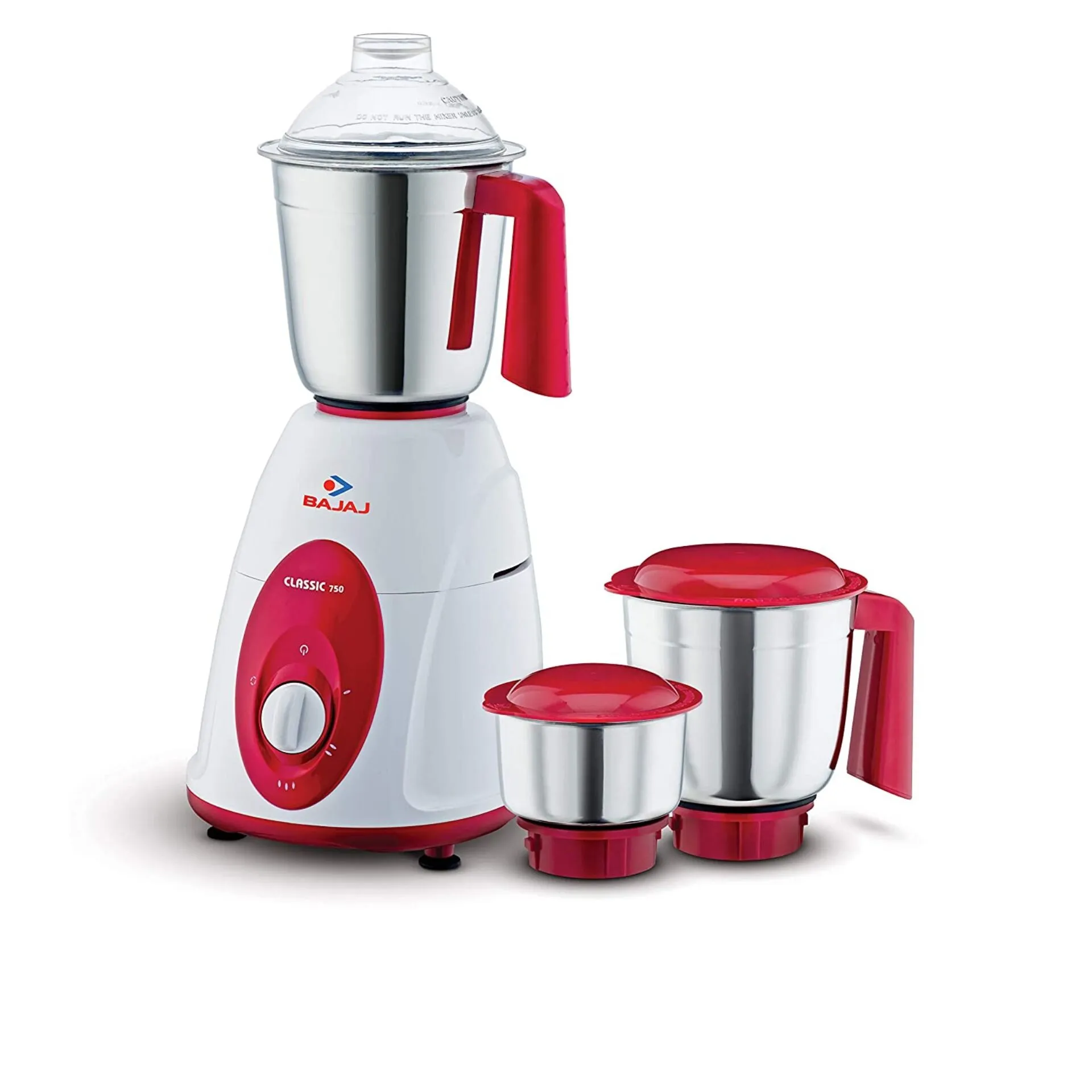 Bajaj Classic Mixer Grinder, 750W, 3 Jars (White and Maroon)
