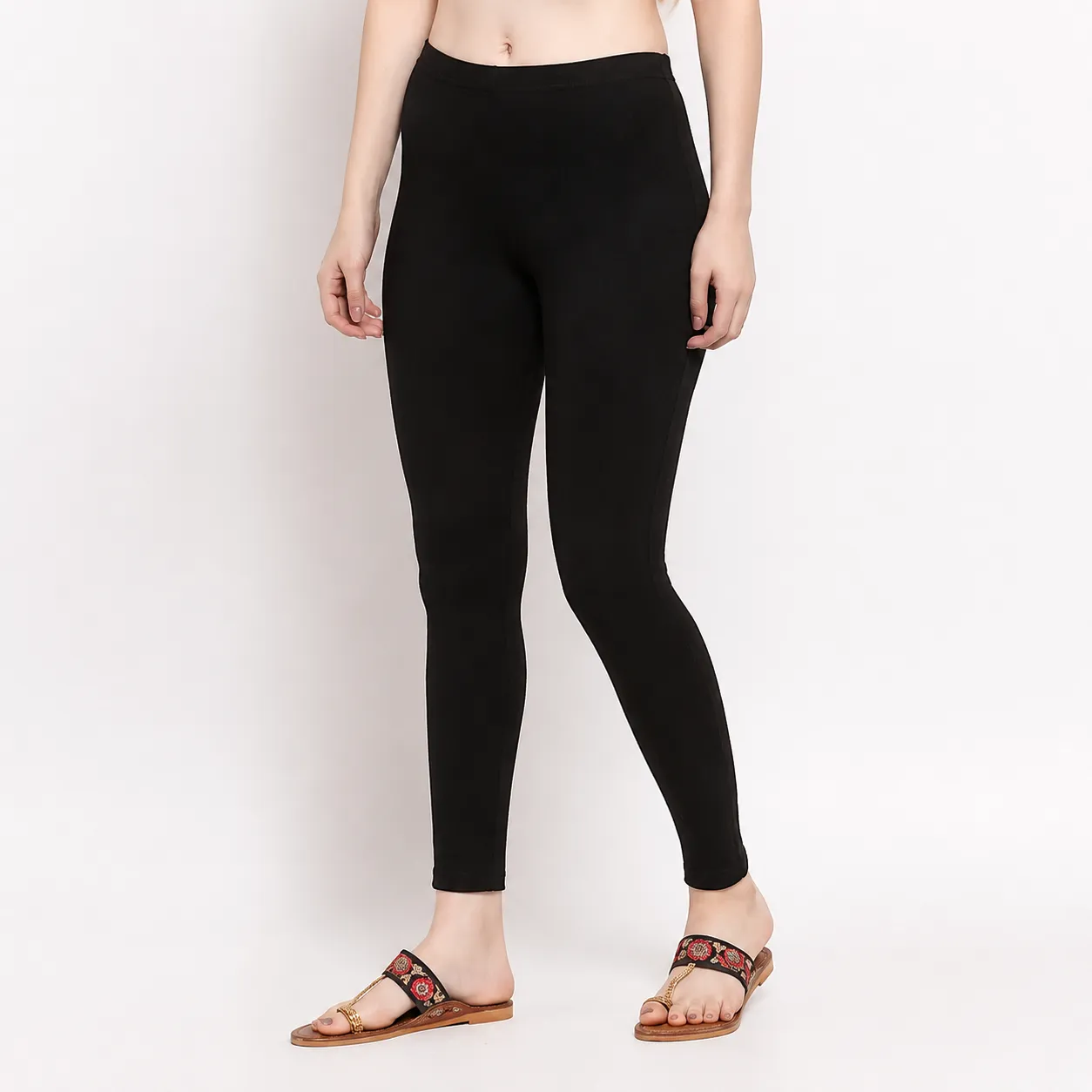 Black Stretchable Cotton Churidar Leggings