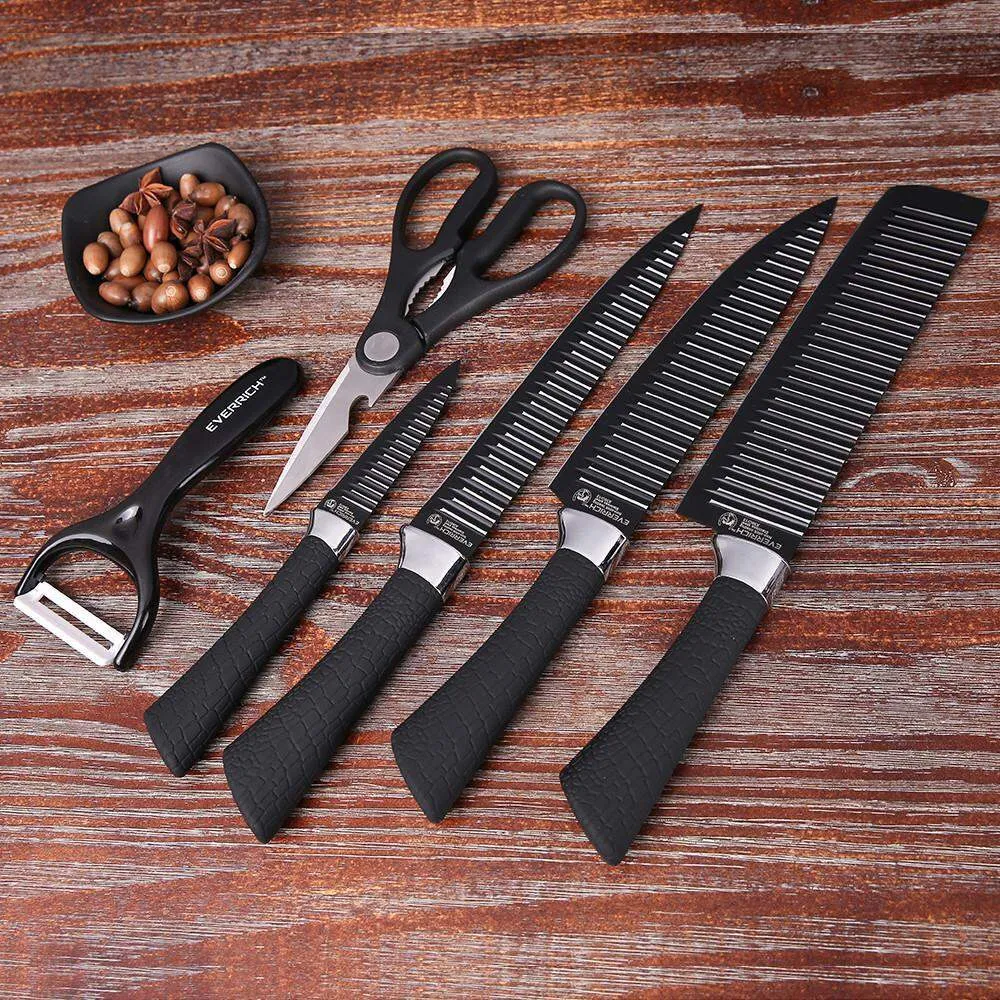 6 Pieces Professional Stainless Steel Knife Set - Black