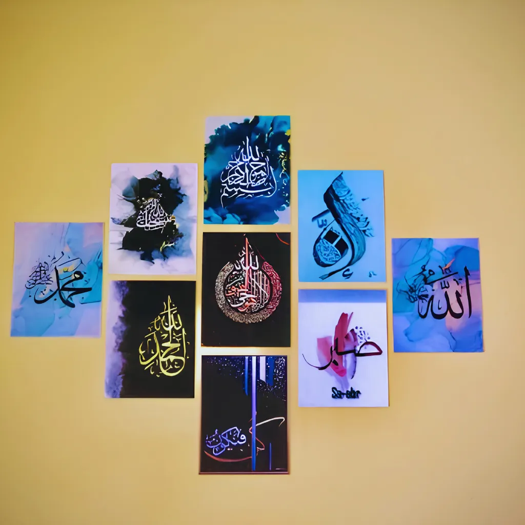 Home Decoration Islamic Calligraphy Wallboard Decoration, Home Decoration Items 9 PCS PVC Board Wall Poster.