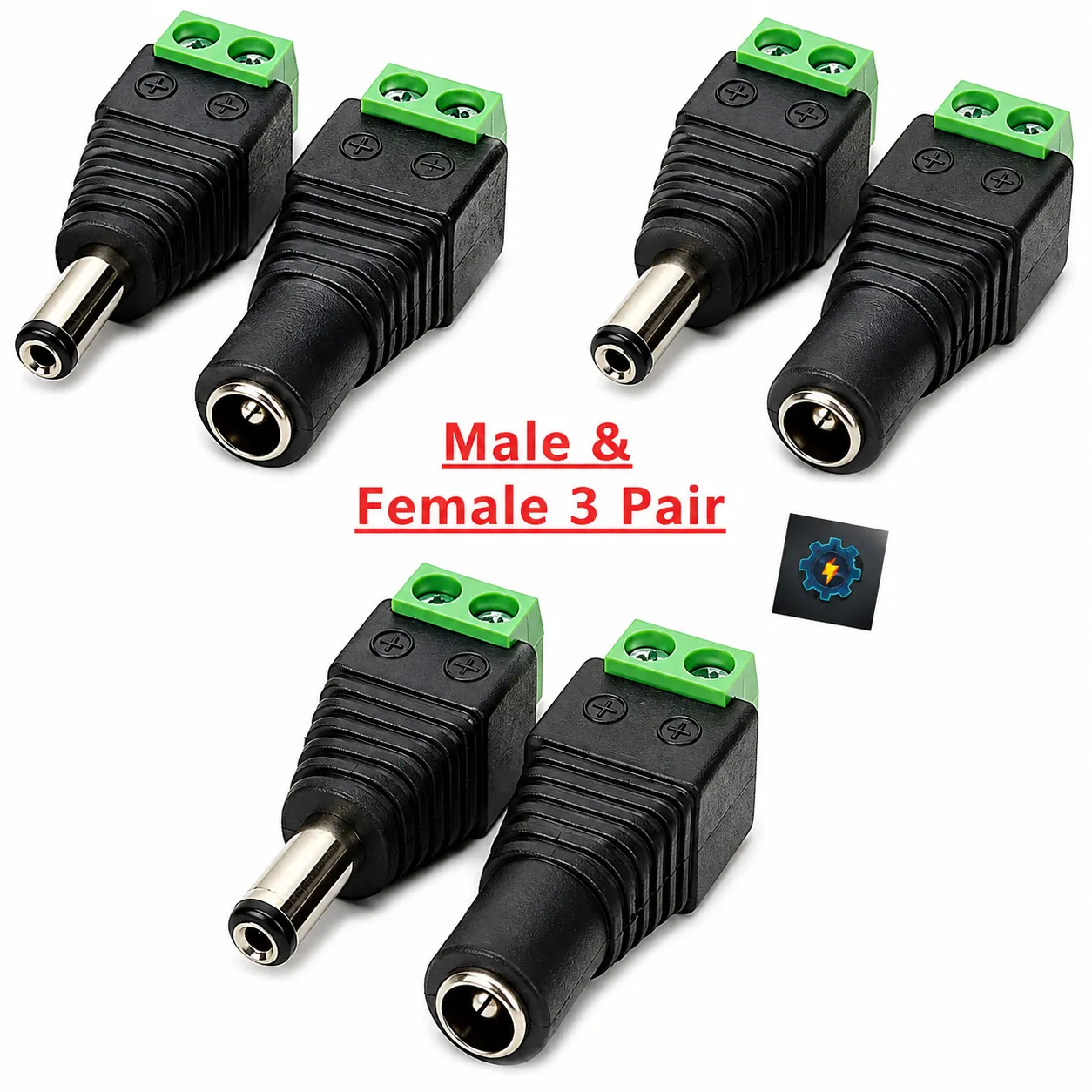 2.1mm Barrel Type Male & Female DC Power Jack & Socket 3 Pair