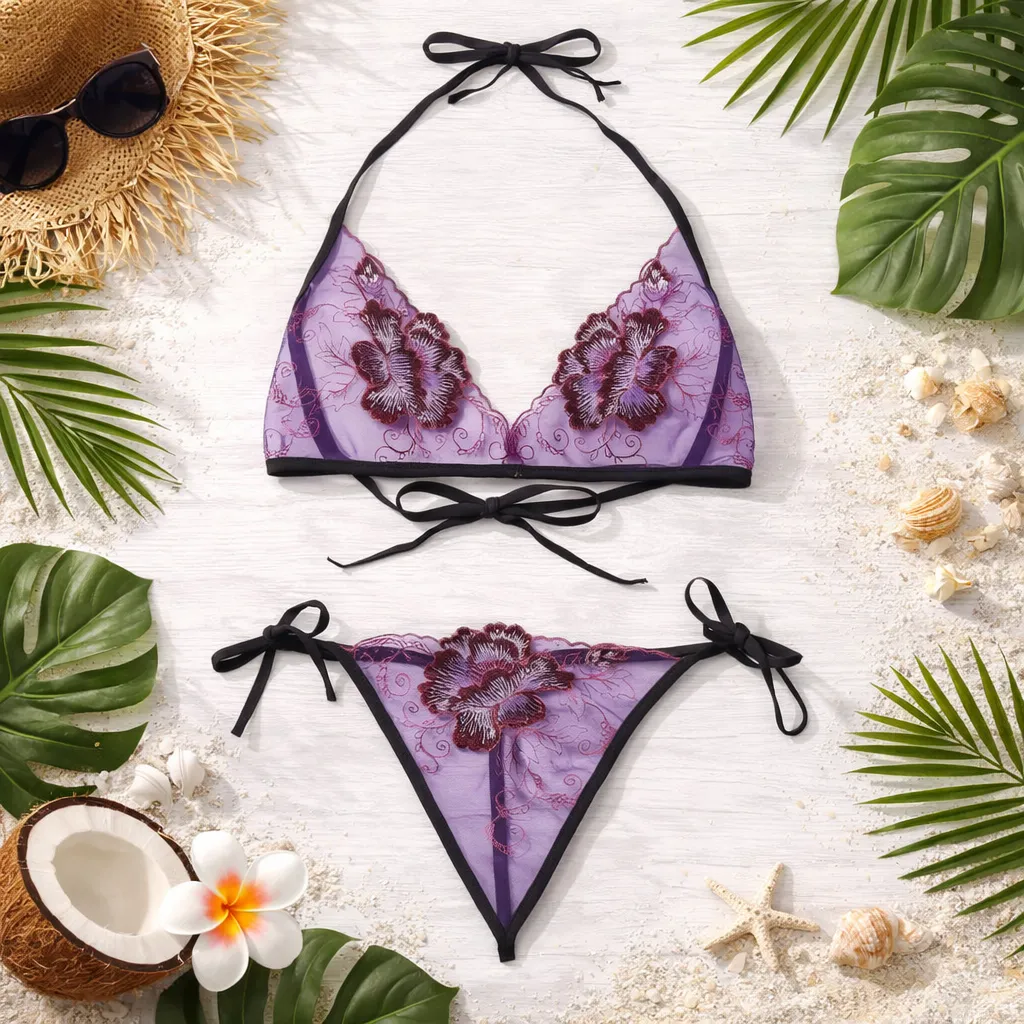 Garo Rose C04 Purple Transparent Bra Panty Set for Women & Girls'